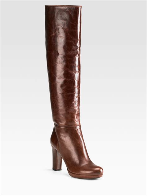 prada tall brown leather boots|Prada high heel boots.